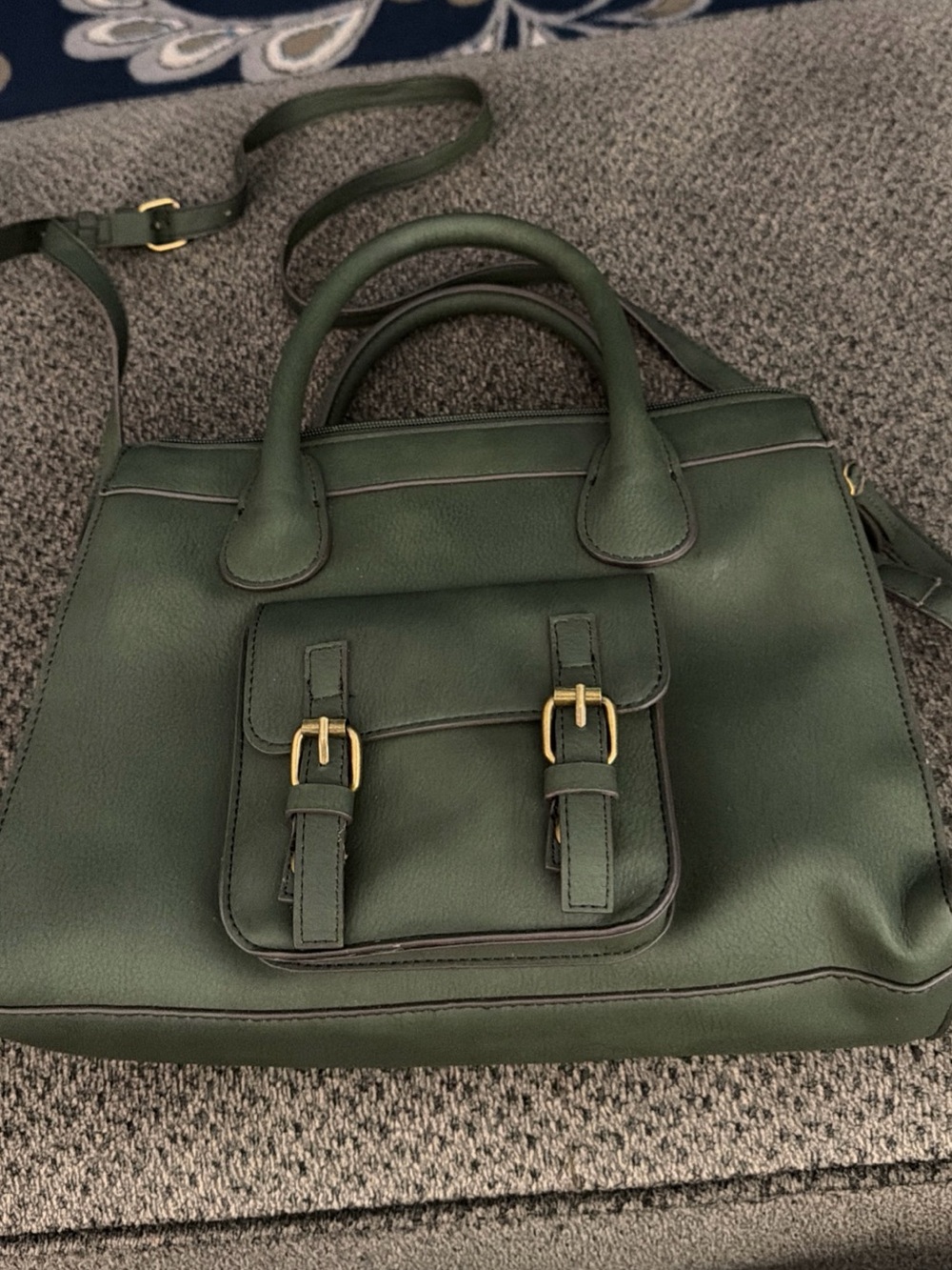 Green Women’s Satchel Handbag - Classic Structured Tote with buckles by a.n.a.